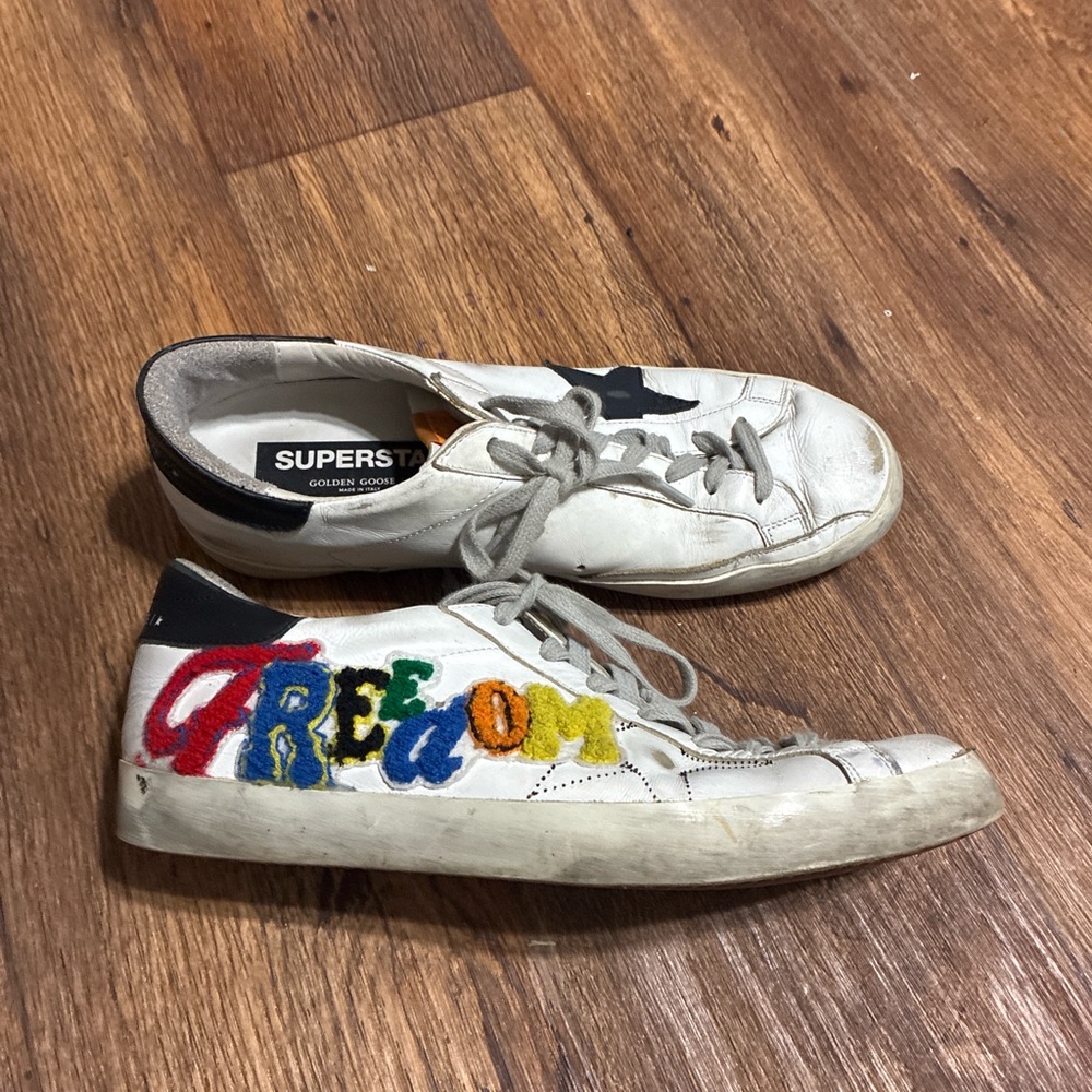 Golden Goose White Sneakers with Colorful Embroidery